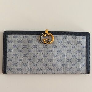 Gucci Black Gray Blue Gold Vintage Women's Wallet - Made in Italy